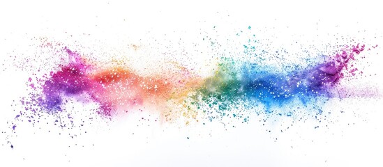 Poster - Freeze motion of colorful powder exploding creating a multicolored glitter texture on a white background ideal for a copy space image