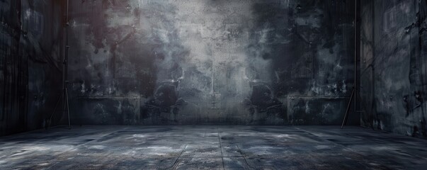 Wall Mural - Photo studio backdrop with rustic wooden floor and textured wall. Free copy space for banner.