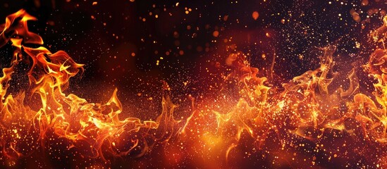 Poster - Detailed close up of blazing fire against a black backdrop with copy space image
