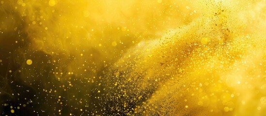 Poster - Freeze motion of yellow powder exploding in an abstract powder splattered background with yellow glitter texture ideal for copy space image