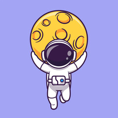 Wall Mural - cute astronaut bring moon in space cartoon vector icon illustration. science technology icon concept