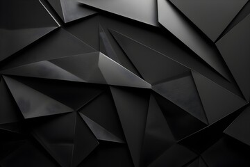 Poster - Black geometric background with dark gray paper triangles. Abstract minimal concept. High quality photo, high resolution, ultra realistic photography