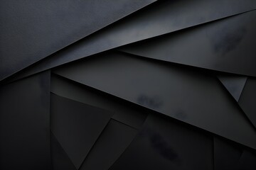 Poster - Black geometric background with dark gray paper triangles. Abstract minimal concept. High quality photo, high resolution, ultra realistic photography
