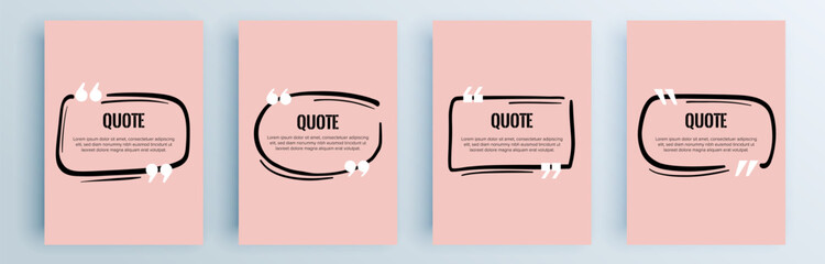 Leinwandbilder - Quote frames blank templates set. Text in brackets, citation empty speech bubbles, quote bubbles. Textbox isolated on color background. Vector illustration.