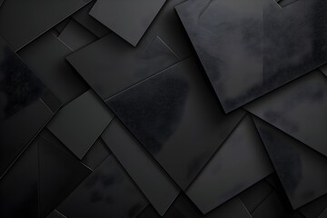 Poster - Black geometric background with dark gray paper triangles. Abstract minimal concept. High quality photo, high resolution, ultra realistic photography