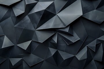 Poster - Black geometric background with dark gray paper triangles. Abstract minimal concept. High quality photo, high resolution, ultra realistic photography