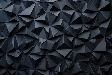 Poster - Black geometric background with dark gray paper triangles. Abstract minimal concept. High quality photo, high resolution, ultra realistic photography