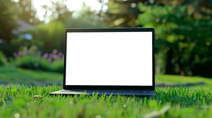 Laptop mockup in the garden