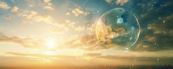 Wall Mural - Cloud computing concept with digital network and clouds.