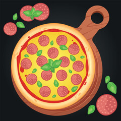 Wall Mural - Pizza vector image. Fast food concept. Food for cafe and restaurant. Element for your website design, banners and advertising. Dough, cheese, sauce