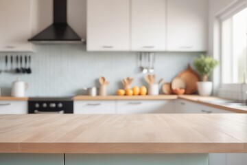 Wall Mural - Sleek contemporary kitchen interior boasts wooden island minimalist decor and ample natural light