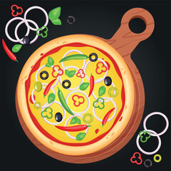 Wall Mural - Pizza vector image. Fast food concept. Food for cafe and restaurant. Element for your website design, banners and advertising. Dough, cheese, sauce