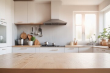 Wall Mural - blurred Sleek modern kitchen boasts stylish furniture ample counter space and a chic dining table