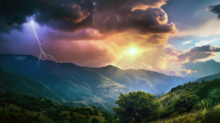 Wall Mural - a stormy sky with a bright sun in the background