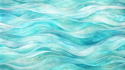 Poster - Soft, wavy, and translucent aquamarine watercolor strips layered upon each other create a mesmerizing, dreamy, and ethereal abstract multilayered background with gentle texture.
