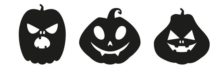 Sticker - Collection of funny and scary ghost or pumpkin faces for Halloween. Illustration on transparent background