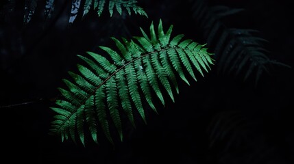 Poster - A dark green fern leaf on a grainy