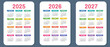 © Ramziia - 2025, 2026 and 2027 calendar set. Vector pocket calender design. Week starts on Sunday. January, February, March, April, May, June, July, August, September, October, November, December