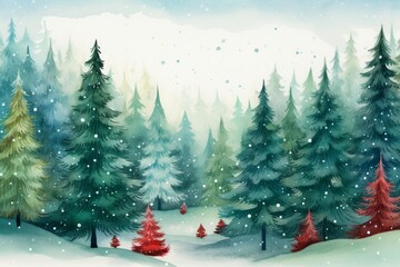 Serene and enchanting winter forest landscape with snow-covered pine trees, creating a tranquil and magical wintery scene in a peaceful and seasonal backdrop