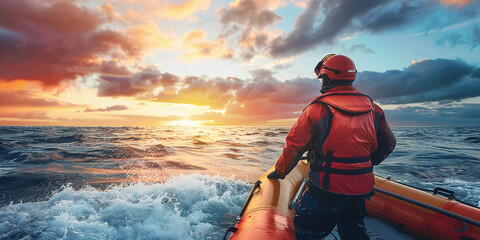 Coast Guard Officer on Patrol in Open Sea