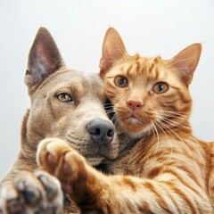 Poster - Selfie together cat and dog mammal animal pet.