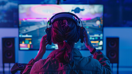 Wall Mural - a person using a flight stick to control a video game on a console system.