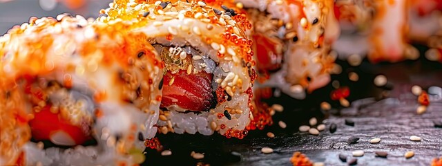 close up of sushi on the table. Selective focus