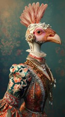 Poster - Bird costumes wearing Odalisque surrealism wallpaper animal art portrait.