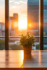 Poster - a sunset vase on an empty table. Selective focus