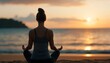 © Natalia - Hyperrealistic shot of a peaceful yoga session, golden hour light, beach setting,