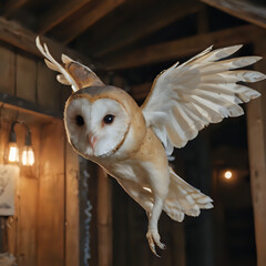 a owl flying in the air with its wings spread