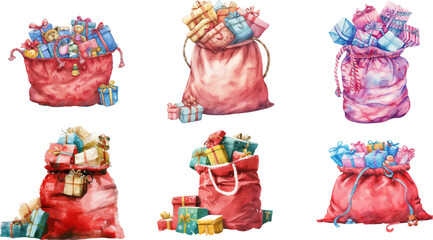 Wall Mural - A large red bag full of Christmas gifts wrapped