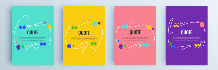 Fototapete - Quote frames blank templates set. Text in brackets, citation empty speech bubbles, quote bubbles. Textbox isolated on color background. Vector illustration.
