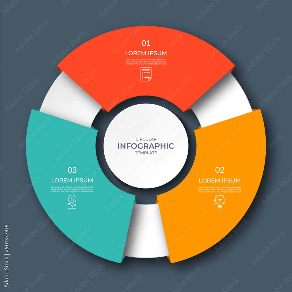 Infographic circular diagram with 3 options, parts. Three-step process ...