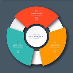 Wall Mural - infographic circular diagram with 3 options, parts. three-step process chart with colorful segments,
