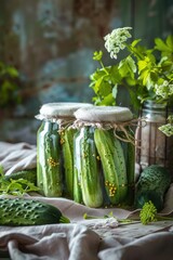 Wall Mural - canning cucumbers on the table. Selective focus