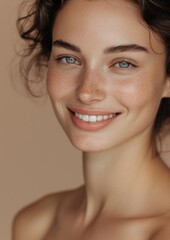 Canvas Print - Woman happy with no makeup smile skin portrait.