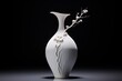 © juliars - Sophisticated white vase featuring an embossed floral pattern, isolated on a dark backdrop