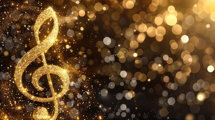 Golden Musical Note Surrounded by Sparkling Bokeh Lights at Night