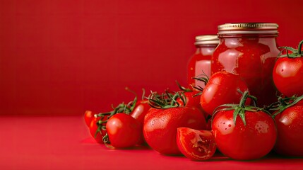 tomatoes ketchup in a jar on the table. Selective focus