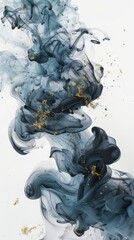 Wall Mural - abstract alcohol ink painting, grayscale gradient, grey and blue color palette, black smoke shapes