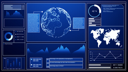 Aufkleber - Digital dashboard featuring global data analytics, including charts, graphs, and a map visualization, highlighting technology and information management. 3D rendering