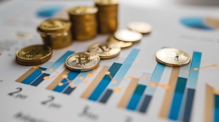 Aufkleber - A stack of coins and a graph with blue and white lines