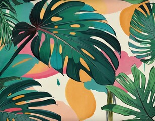 Wall Mural - colourful spots and palm leaves background 