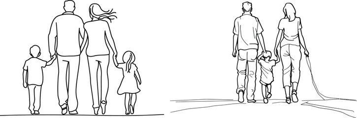 Aufkleber - A modern illustration design of one family walking in continuous lines