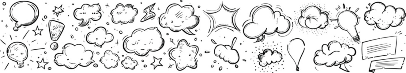 Poster - Hand drawn chalk pencil dialog balloon, japan handwriting doodle text cloud.