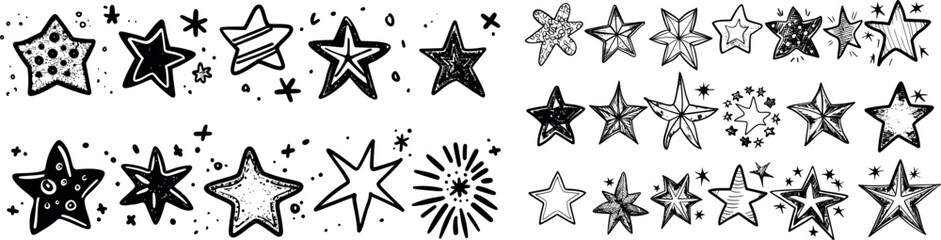 An illustration of a hand drawn star shine twinkle glow, spark glitter, modern magic party light.