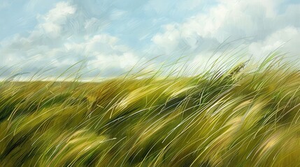 Tall grass swaying gently in the breeze in an open field, capturing the essence of summer.