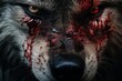 © juliars - Close-up of a wolf's face with striking eyes and dramatic blood-like detail