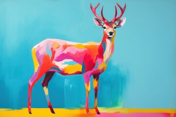 Canvas Print - PNG Deer painting animal mammal.